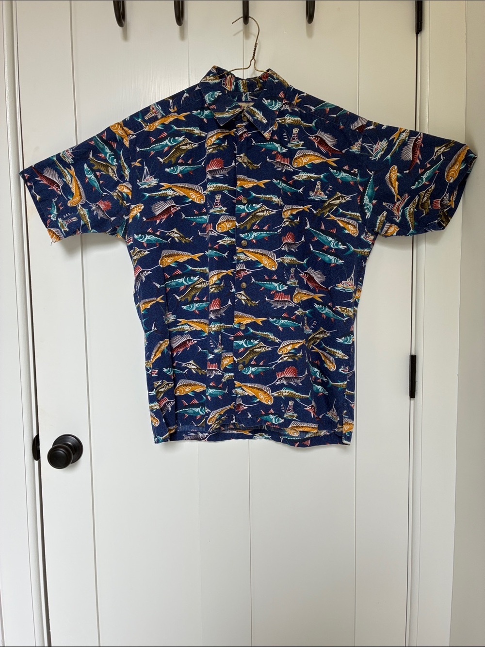 Men's Kahala Sportsfish Division Vintage Short Sleeve Button-Down Shirt, Navy